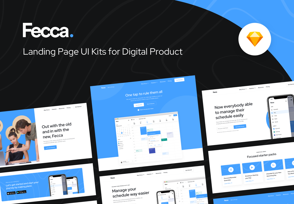 Fecca – Landing Page UI Kit (Sketch)