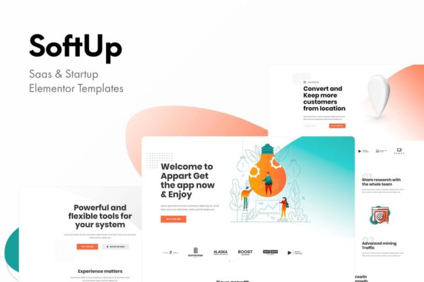 Saas应用服务商&创业公司WP网站Elementor模板 SoftUp – Saas & Startup Elementor Templates