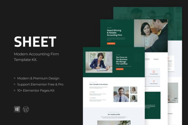 现代会计师事务所WP网站主题Elementor模板 Sheet – Modern Accounting Firm Template Kit