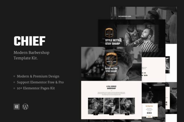 现代美发沙龙工作室网站WordPress模板[for Elementor] Chief – Modern Barbershop Template Kit
