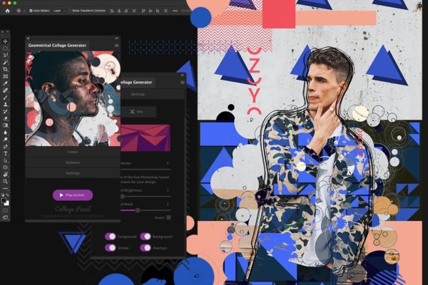 几何拼贴照片生成器Photoshop插件[动作&笔刷] Geometrical Collage Generator – Photoshop Plugin
