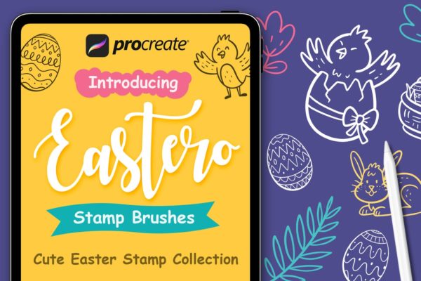 复活节主题卡通涂鸦元素Procreate画笔 Easter Stamp – Procreate Brushes