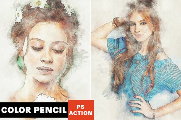 彩色铅笔艺术照片生成PS动作 Color Pencil Photoshop Action