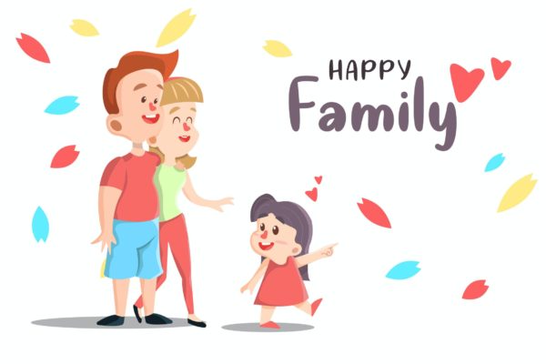 幸福家庭卡通手绘插画设计素材 Happy Family – Vector illustration