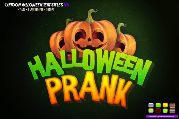 卡通万圣节主题风格字体设计效果图层样式 Cartoon Halloween Text Styles