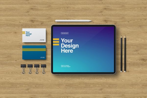 平板电脑&企业文具品牌设计样机 Tablet & Stationery Mockup