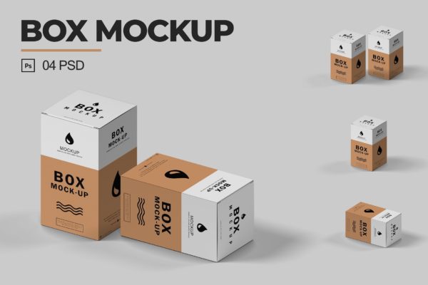 等距概念纸盒外包装设计样机模板 Isometric Box Mockup