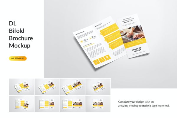 DL双折页企业宣传册设计样机模板 Dl Bifold Brochure Mockup