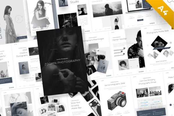 人像摄影相关业务PowerPoint演讲模板 Zoomin Portrait Photography PowerPoint Template