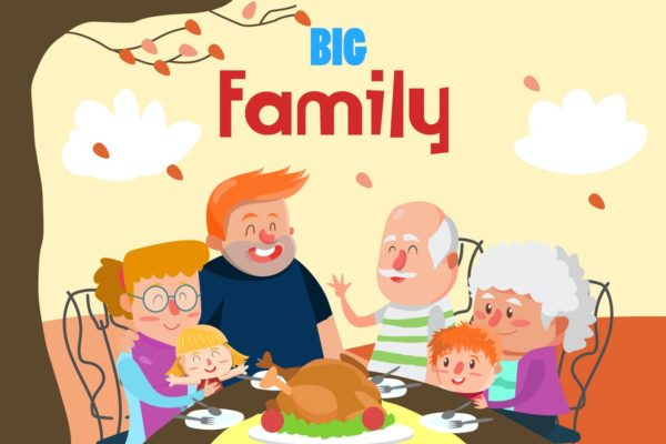 大家庭卡通手绘插画设计素材v1 Big Family – Vector illustration