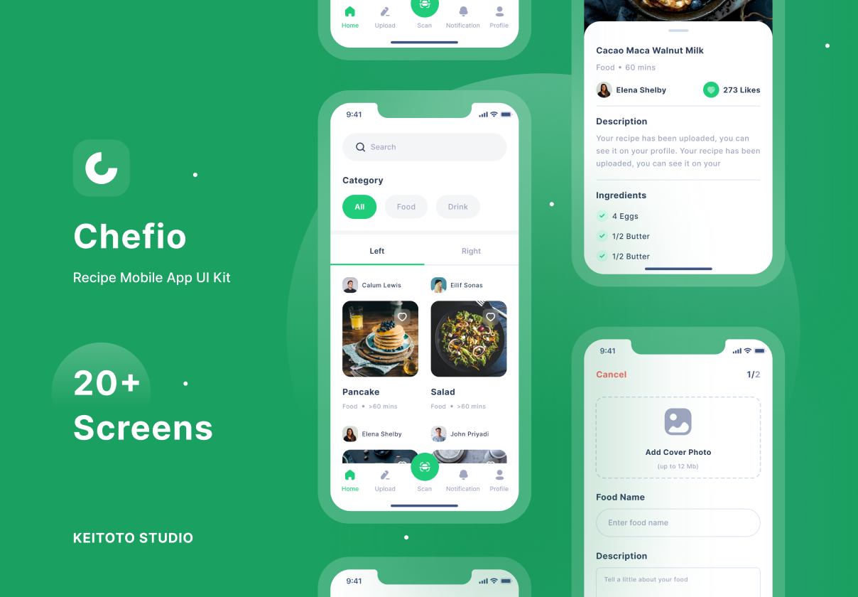 Chefio – Recipe App UI Kit