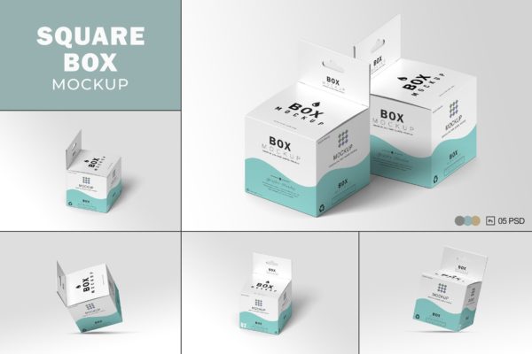 挂耳方形纸盒外观设计样机模板v2 Square Box Mockup V.2