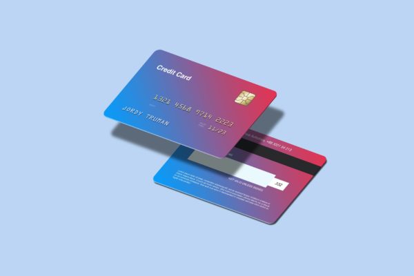 信用卡/会员卡顶部角度视图模板 Isometric Credit Card Mockups