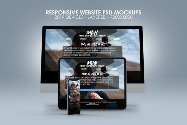 响应式网站设计多屏幕展示PSD样机 Responsive Website PSD Mock-ups 2019