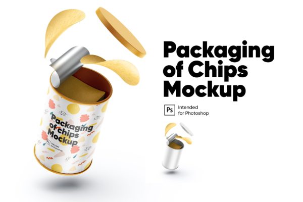 圆柱状薯片圆桶外包装盒效果图样机 Packaging of Chips Mockup