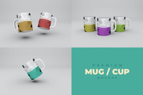 马克杯图案定制杯子品牌预览组合模板（悬空状） Mug / Cup Mockup