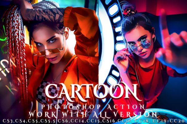 肖像油画卡通绘画Photoshop照片特效动作 Cartoon Painting Photoshop Action