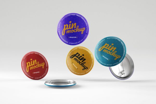光泽别针纽扣品牌标签设计样机 Glossy Pin Button Mockup