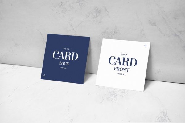 靠墙方形尺寸卡片/名片设计样机 Square Card Mockup