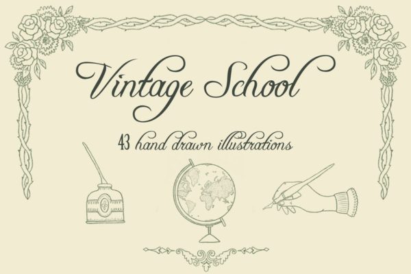 复古设计风格学校元素矢量插画素材 Vintage School Illustrations