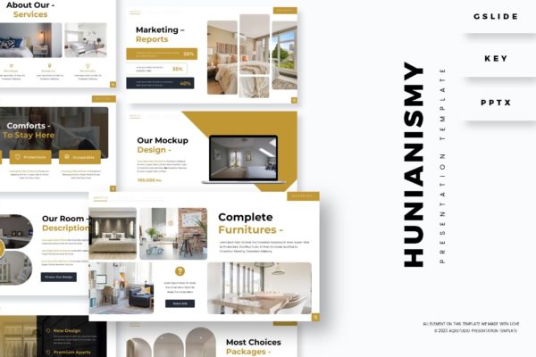品牌酒店房间展示PowerPoint演示模板 Hunianismy – Presentation Template