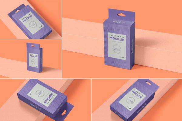高分辨率硬纸盒外包装设计预览样机 Paper Box Mockups With Hanger