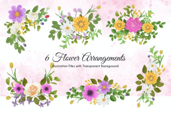 水彩手绘花卉图案矢量插画设计素材v1 Watercolor Flower Illustration