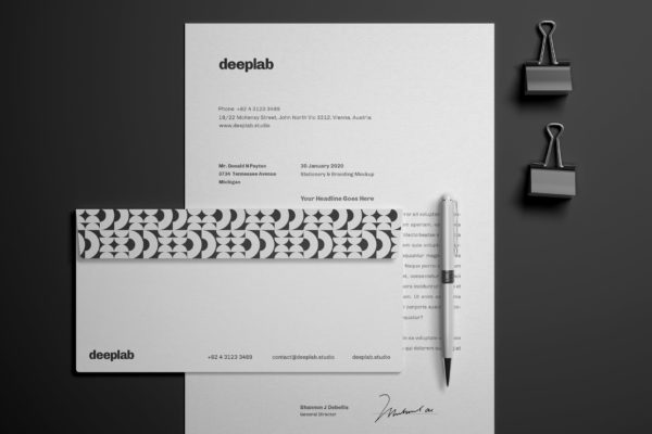优雅的企业办公文具品牌设计正视图样机模板 Elegant Stationery Branding Mockup