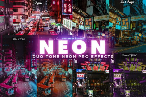 超级城市街道霓虹灯照片效果处理Photoshop动作 NEON PRO Photoshop Actions