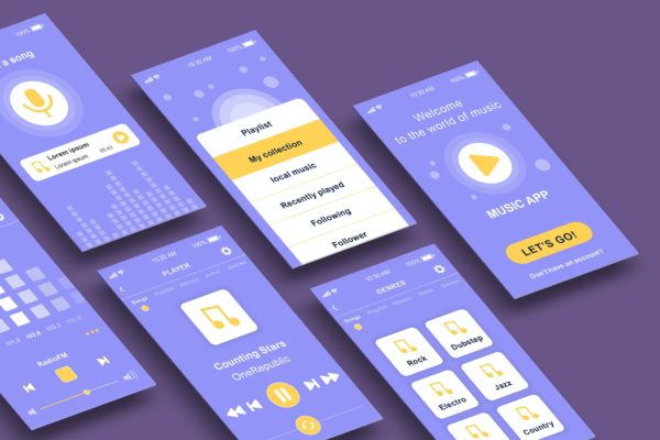 透视App应用程序等距屏幕展示样机 Perspective App Screens Mockup