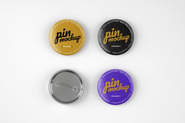 光泽别针徽章品牌标签设计样机 Glossy Pin Button Mockup