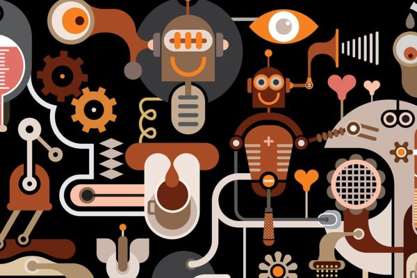 神奇咖啡工厂抽象风格矢量插画素材 Fantastic Coffee Factory vector illustration