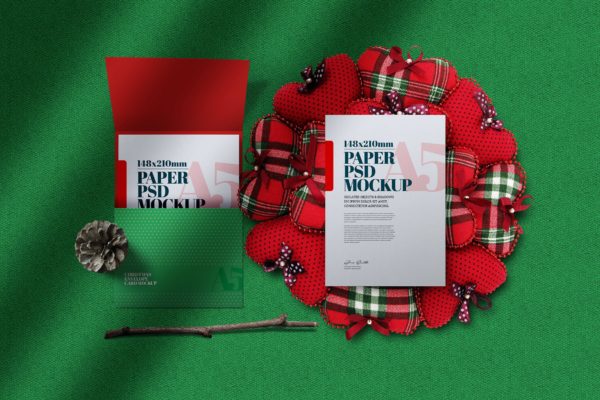 圣诞节A5海报邀请贺卡样机 Christmas A5 Flyer Invitation Greeting Card Mockup