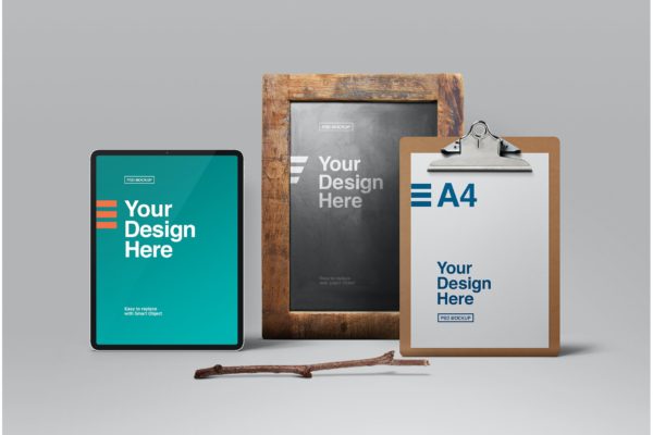 平板电脑&黑板&写字板展示样机 Tablet, Chalkboard & Clipboard Mockup