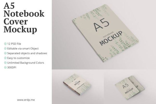 极简主义A5笔记本封面文具模板 A5 Notebook Cover Mockup