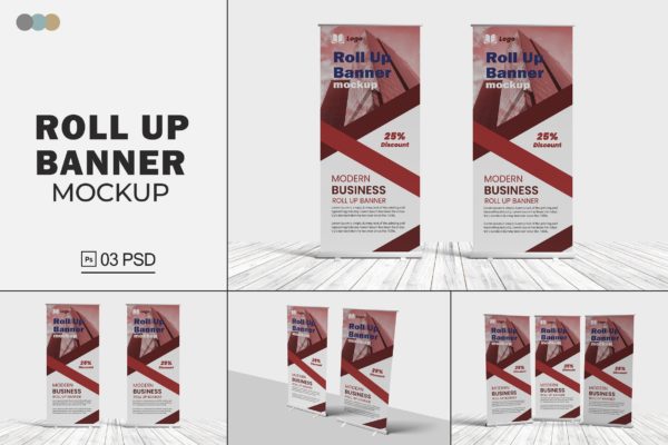 易拉宝展架广告设计样机v1 Roll Up Banner Mockups V.1