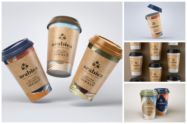带杯套的咖啡杯包装设计样机集 Take Away Paper Coffee Cup Mockup Set