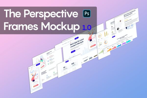 等轴测透视图网站框架设计展示样机模板v1 Perspective Frames Mockup 1.0