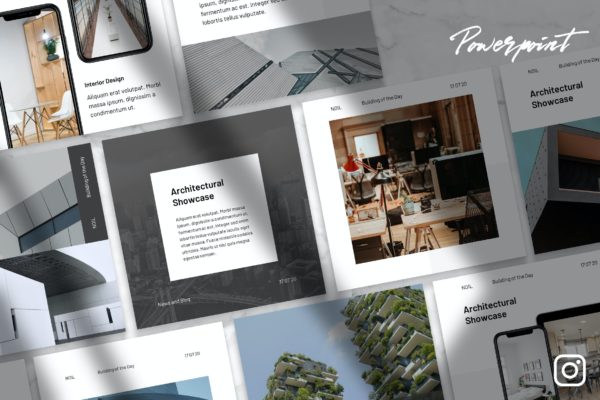 高端室内设计社交媒体品牌推广PPT模板 Noil – Architecture Instagram Kit Powerpoint