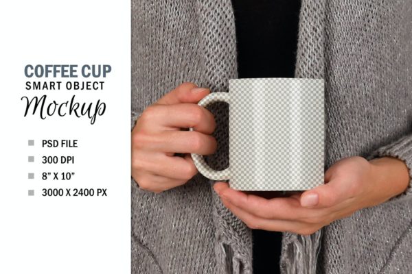 女士手捧咖啡杯设计样机 Woman Holding Coffee Cup Mug Smart Object Mockup