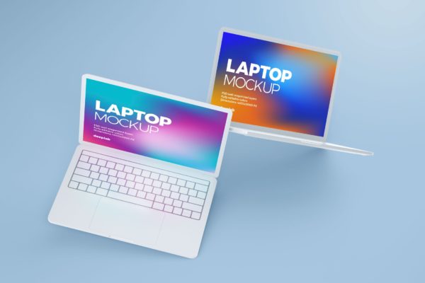 粘土材质Macbook Pro双屏幕预览样机模板 Macbook Pro Clay Mockup