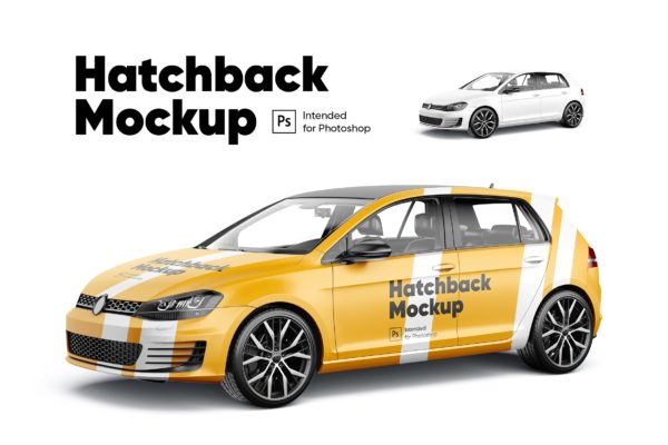 两厢车车身广告设计样机 Hatchback Mockup