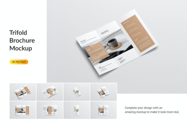 三折页公司简介手册版式设计样机模板 Trifold Brochure Mockup
