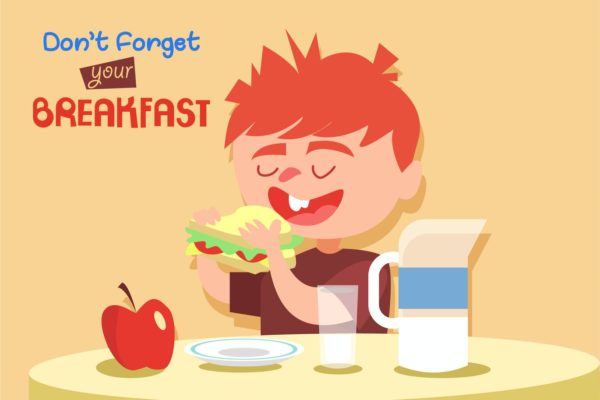 营养早餐场景卡通手绘插画设计素材 Breakfast – Vector illustration