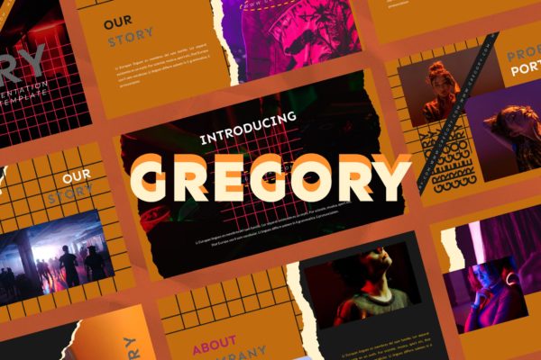 创意撕纸风格PowerPoint演示文稿模板 Gregory – PowerPoint Template