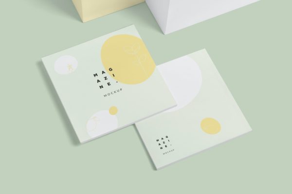 方形杂志画册版式设计样机模板 Square Magazine Mockups