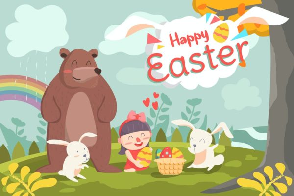 复活节庆祝主题卡通手绘插画设计素材 Happy Easter – Vector illustration
