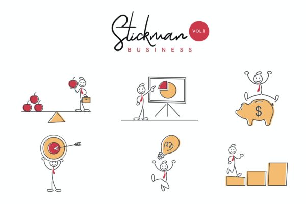 商业Stickman火柴人矢量插画v1 Business Stickman Vector Illustration Set 1
