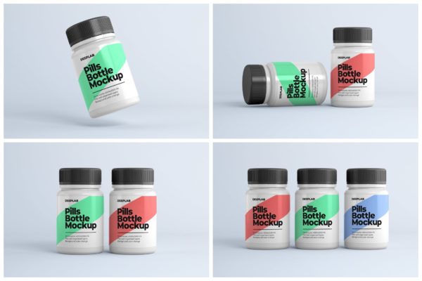 药丸瓶包装&标签设计样机集 Medical Pill Bottle Mockup Set