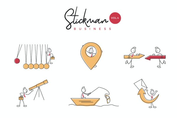 商业火柴人Stickman矢量插画v4 Business Stickman Vector Illustration Set 4